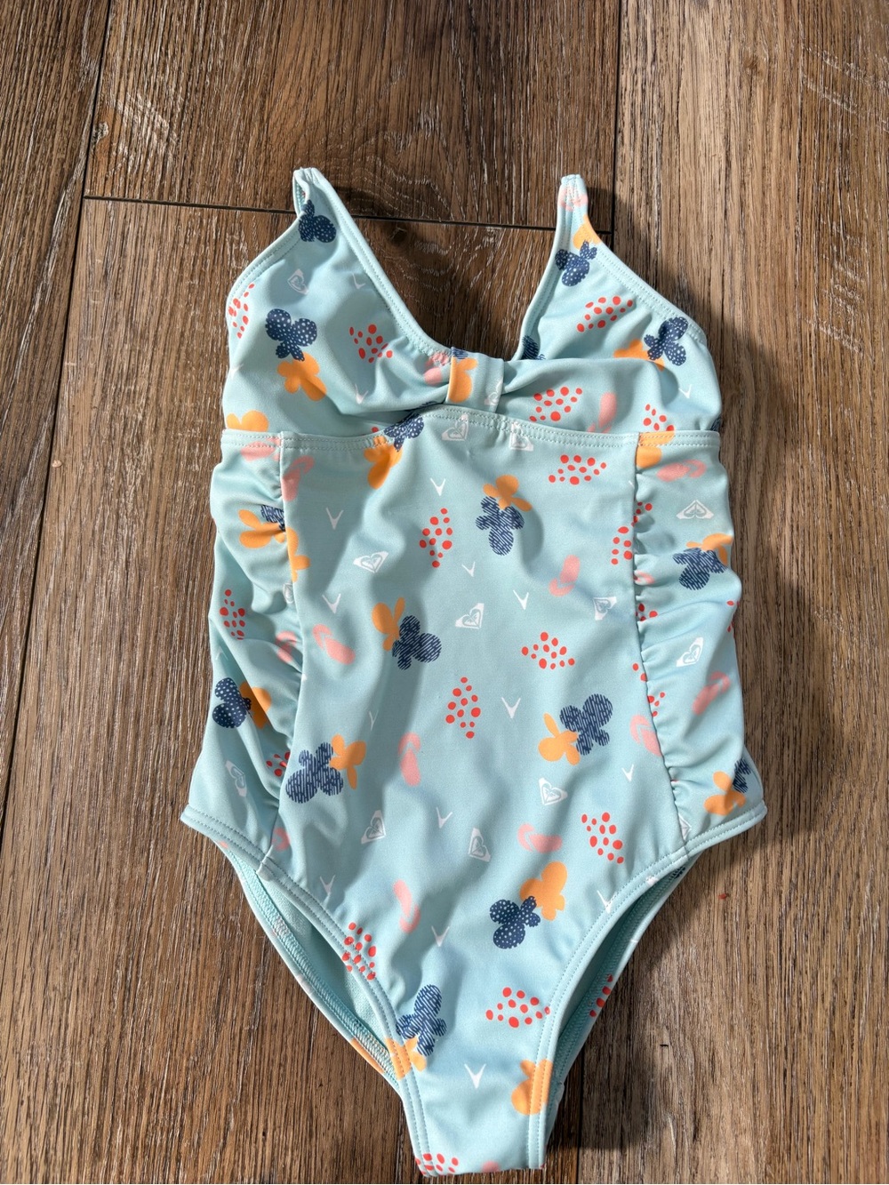 Roxy Light Blue Floral Print Girls' One-Piece Swimsuit size 5